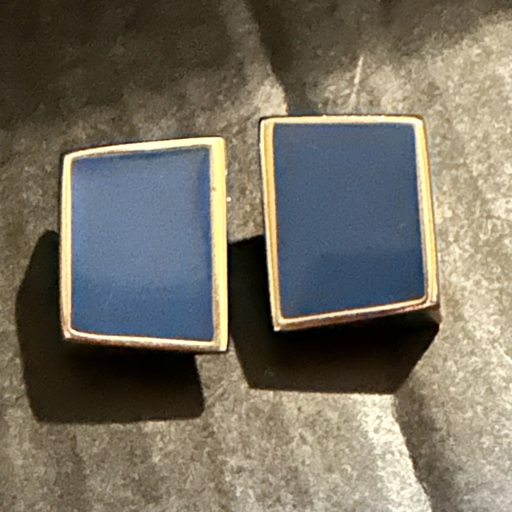 Vintage Napier Teal Blue Enamel & Gold Plated Designer Earrings Estate Jewelry